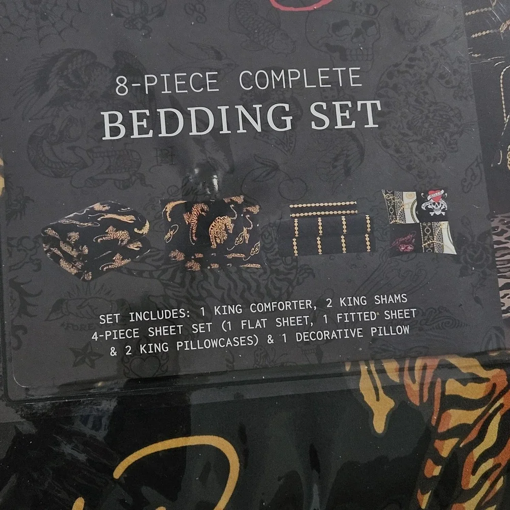 Ed Hardy King 8pc Comforter Set Y2K Multicolored Patchwork Design NWT
